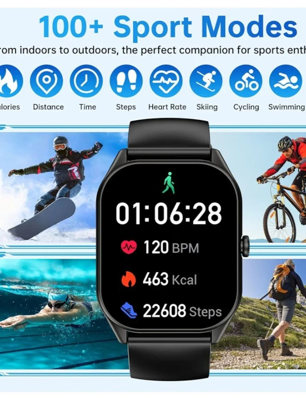 OUKITEL V8 Black Smartwatch 2” Fitness Tracker Bluetooth Calls NWT